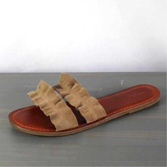 2/$30 American Eagle Outfitters‎ Ruffle Strap Slide Sandals Flats Women 9 Brown - Picture 1 of 5